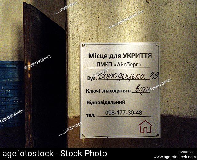 Lviv, Ukraine. Entrance to a residential Bomb Shelter, protecting from Bombing and Shelling of Civilians by the Russian Military