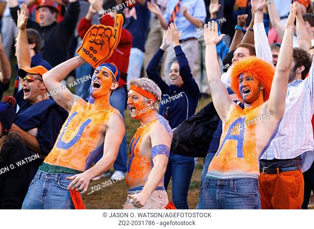Oct 22, 2011; Charlottesville VA, USA; Virginia Cavaliers wearing body paint in the stands against the North Carolina State Wolfpack during the third quarter at...