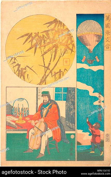 American Balloon; American Playing Cello; Bamboo. Artist: Utagawa Yoshiiku (Japanese, 1833-1904); Period: Edo period (1615-1868); Date: 10th month