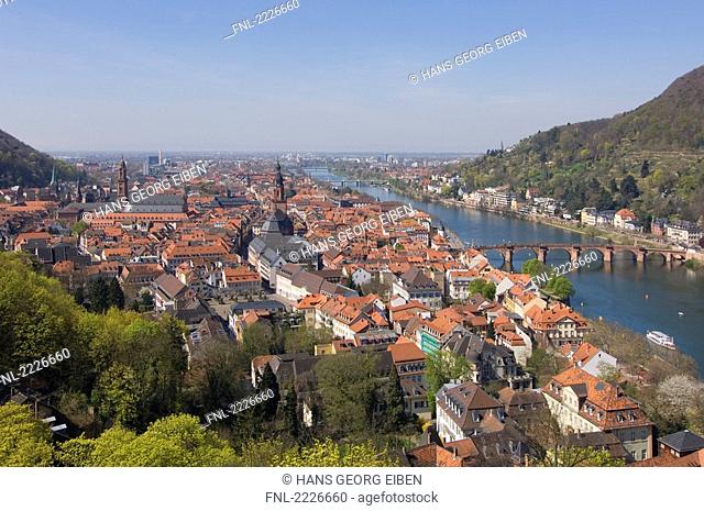 Aerial view of town, River Neckar, Baden-Wurttemberg, Germany