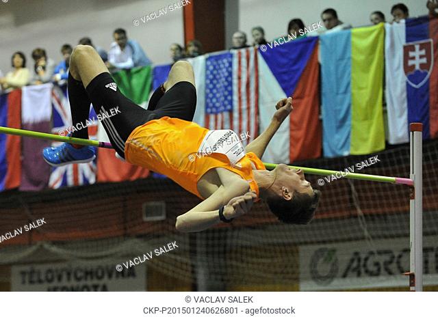 Silver Andrej Procenko from Ukraine competes at the first meeting of the 11th Moravia High Jump Tour called Hustopecske skakani in Hustopece, Czech Republic