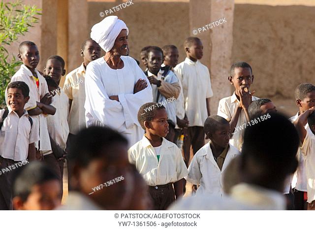 An assembly at school between classes in Karima, Sudan