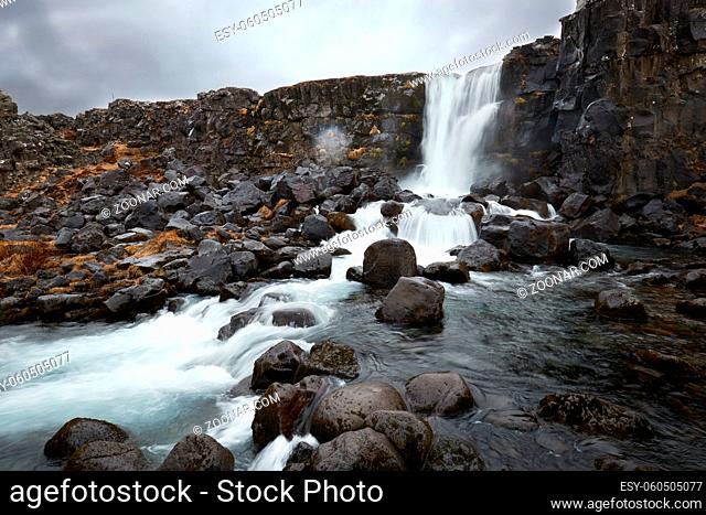 Waterfall in iceland, Oxararfoss in Thingvellir