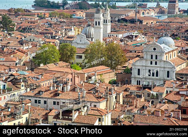 view at the city from campanile tower at San Marco square in Venice, Italy