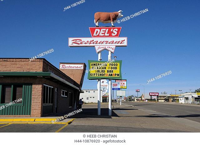 Restaurant Sign, Del's, Old Route 66 nostalgia, Tucumcari, New Mexico, USA