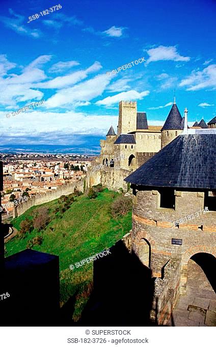 High angle view of a town, Chateau Comtal, Carcassonne, France