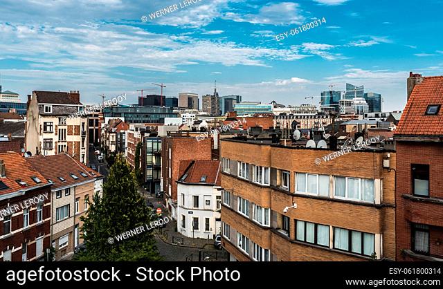 Molenbeek, Brussels Capital Region, Belgium - High angle view over an urban residential area
