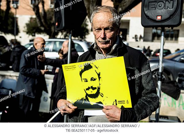 Italian journalist and writer Erri De Luca attends at the flash mob organizated by Amnesty international in memory of the death of Italian researcher Giulio...