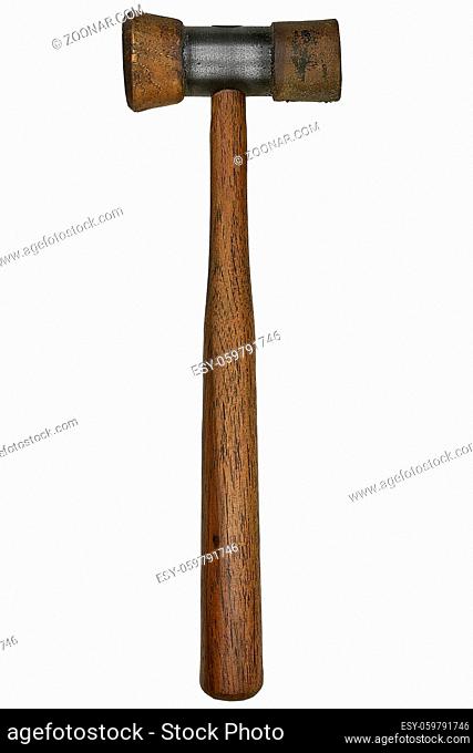 vintage wooden and leather bodywork mallet isolated over white background