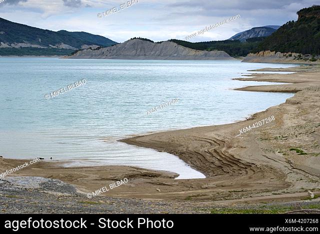 Reservoir bank. Yesa reservoir. Aragon, Spain, Europe