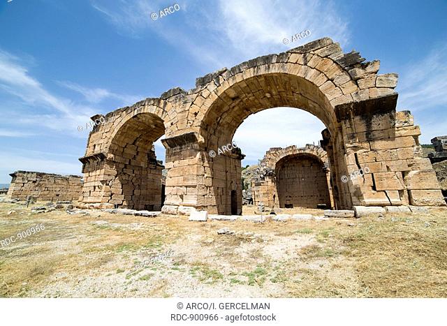 The Basilica Baths in Hierapolis, Denizli, Turkey. Hierapolis was an ancient Greco-Roman city in Phrygia