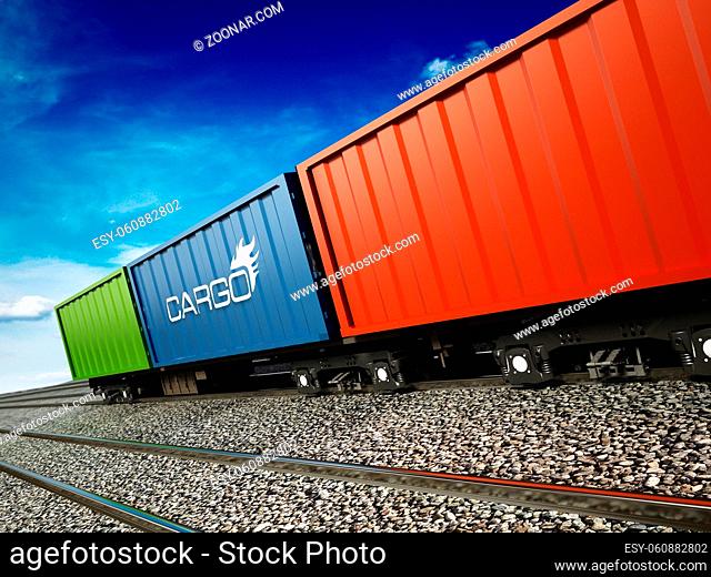 Cargo train moving on the railroad