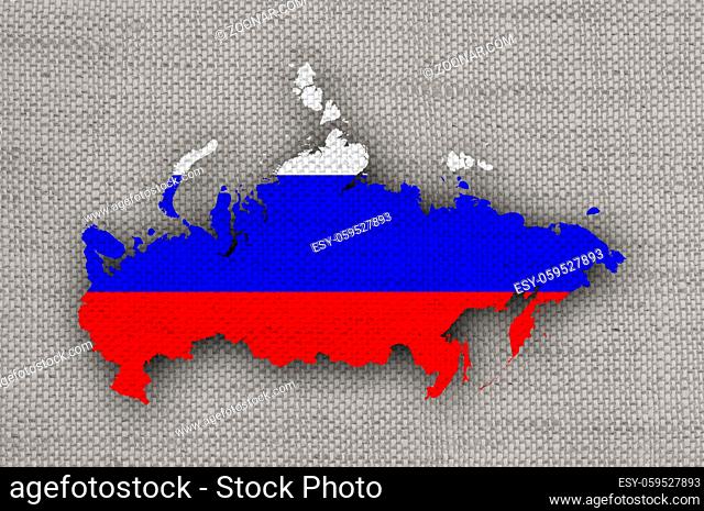 Karte und Fahne von Russland auf altem Leinen - Map and flag of Russia on old linen