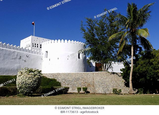 Historic adobe fortification Sohar Fort or Castle, Batinah Region, Sultanate of Oman, Arabia, Middle East