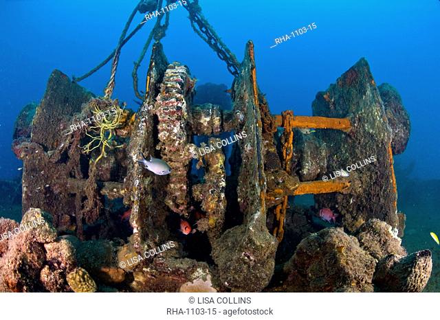Gantry gear on the deck of the wreck of the Lesleen M, a freighter sunk as an artificial reef in 1985 off Anse Cochon Bay, St