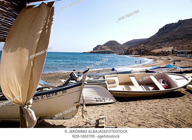 Fishing boats Las Negras beach Cabo de Gata Nijar Almeria Andalusia Spain
