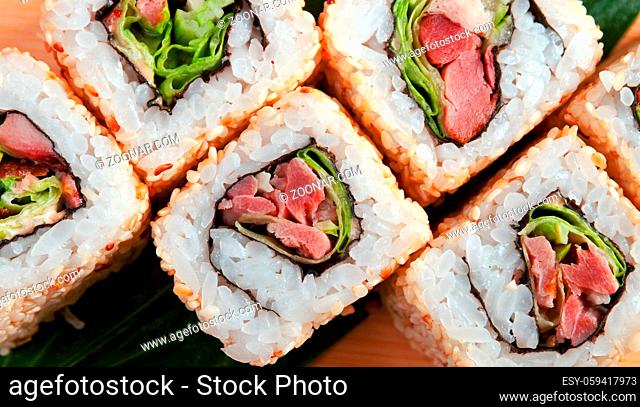 Japanese Tuna Maki, traditional japanese food.Roll made of Smoked fish