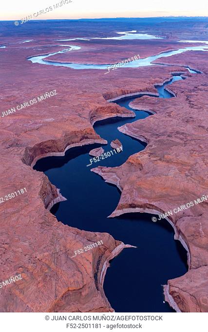 USA, Arizona, Page, Lake Powell and Colorado River seen from above