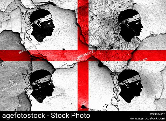 flag of Sardinia painted on cracked wall