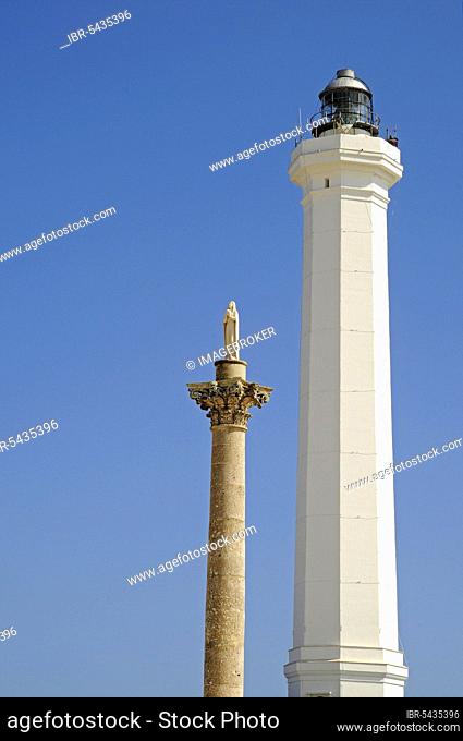 Marian Column, Monument, Lighthouse, Basilica De Finibus Terrae, Basilica, Santa Maria di Leuca, Leuca, Province of Lecce, Puglia, Italy, Europe