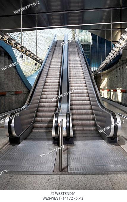 Germany, Bavaria, Munich, Empty escalator in subway station