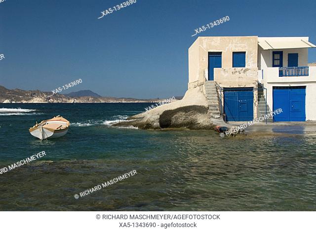 Small village near Agios Konstantinos, Island of Milos, Cyclades, Greece