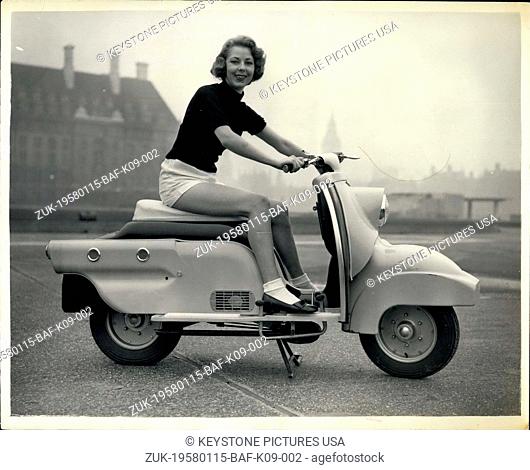 Jan. 15, 1958 - New British Motor Scooter to Challenge World Markets Priced at ?174 - and does 55 m.p.h.: The Bond Minicar Company of Preston, Lanos