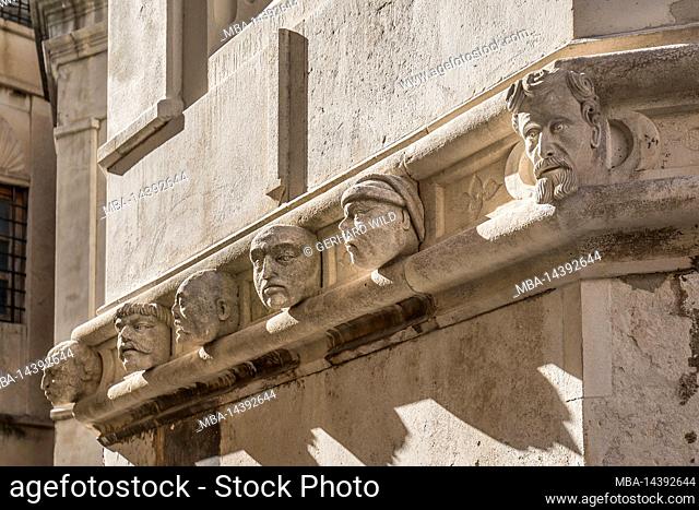 Stone heads as decoration on the facade of the Cathedral of St. Jacob, UNESCO World Heritage Site, Sibenik, Sibenik-Knin County, Croatia, Europe