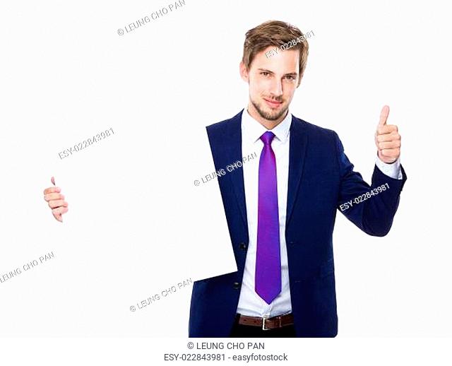 Businessman hold with placard and thumb up