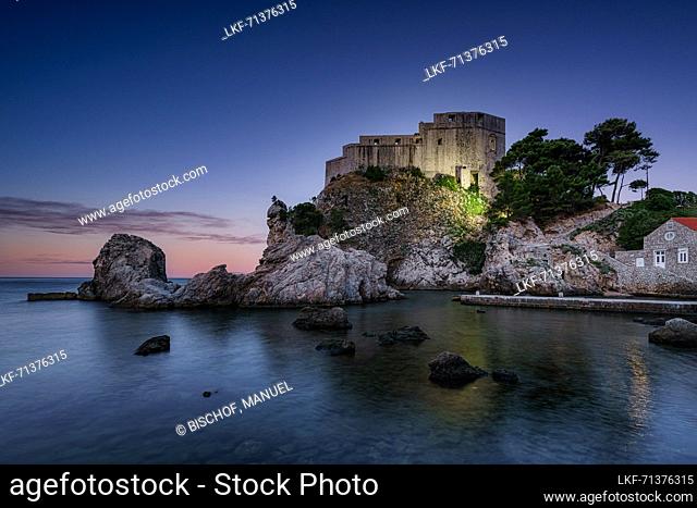 Early morning at Pile Bay, looking towards Fort Lovrijenac outside the city walls of Dubrovnik, Dalmatia, Croatia
