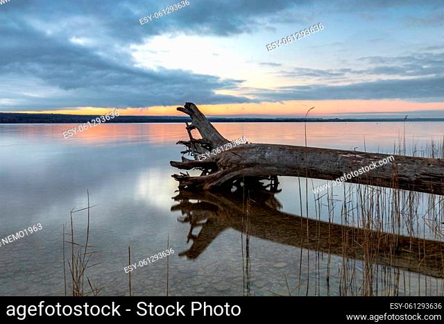 Cloudy afternoon at Lake Ammersee, Bavaria, Germany in winter