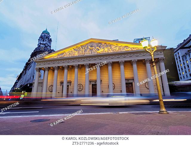 Argentina, Buenos Aires Province, City of Buenos Aires, Monserrat, Twilight view of the Metropolitan Cathedral on Plaza de Mayo