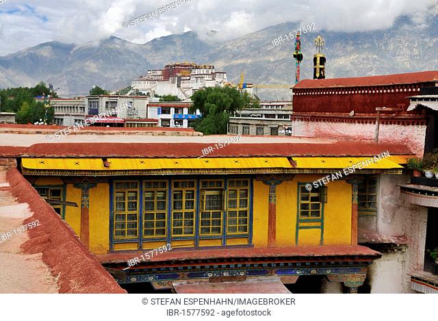 View from Jokhang Temple onto Potala Palace, Lhasa, Tibet, China, Asia