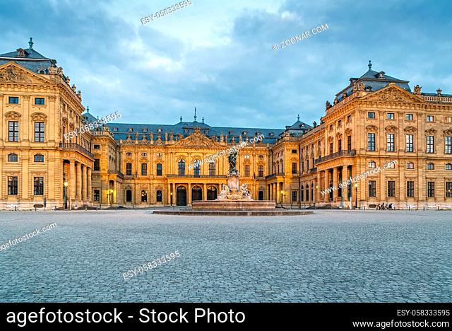 Wurzburg Residence is a palace in Wurzburg in evening, Germany