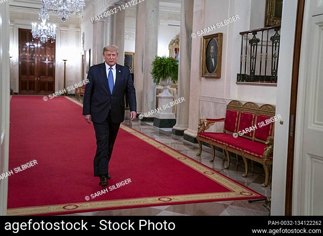 United States President Donald J. Trump walks through the White House before delivering remarks on 'Operation Legend: Combatting Violent Crime in American...