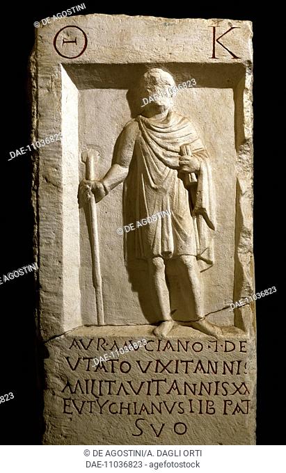 Stele of the centurion Aurelius Muciano, copy from the museum in Istanbul, Turkey. Roman Civilisation, 3rd century.  Rome