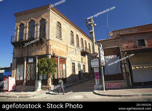 View to the traditional Ottoman-Greek style building used as Public Library at the old town, Bergama, Izmir Province, Aegean Region, Turkey, Europe