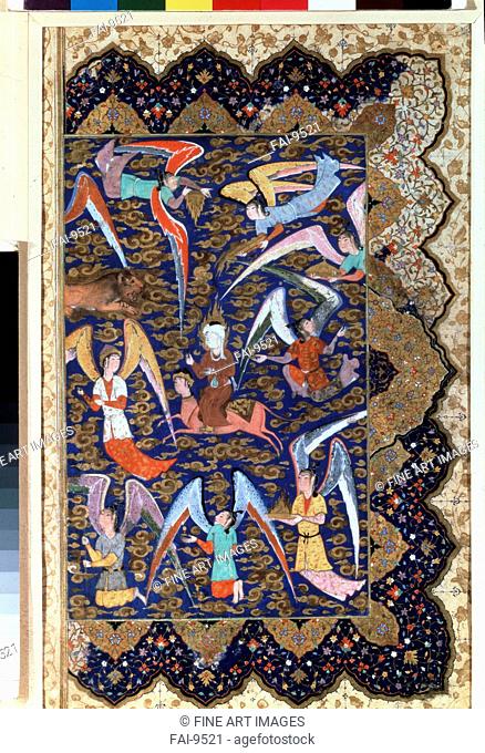 The Ascent of Prophet Muhammad into the Heaven. Iranian master . Watercolour on parchment. The Oriental Arts. 16th century. State Hermitage, St