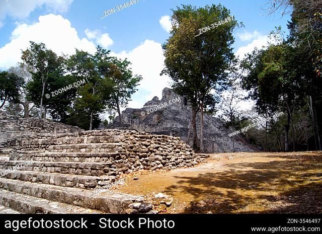 Ruins of piramids in the forest in Becan, Mexico