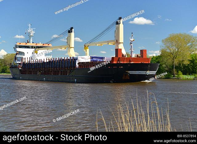 Cargo ship in the Kiel Canal, Germany, Europe