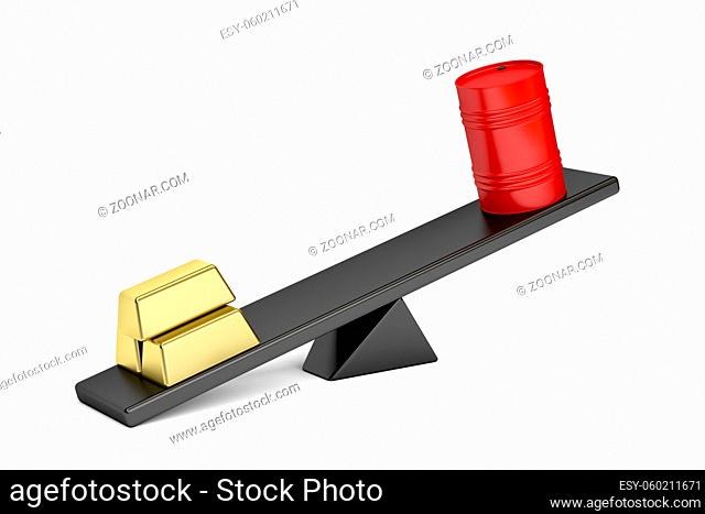 Concept image of imbalance between price of gold and oil