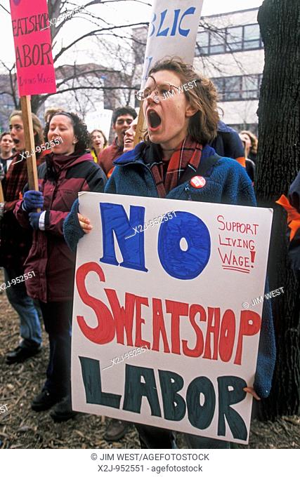 Ann Arbor, Michigan - University of Michigan students demand that the university stop purchasing apparel made in sweatshops