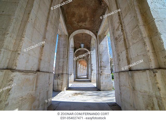 Passage Old arcs, architecture. A sight of the palace of Aranjuez (a museum nowadays), monument of the 18th century, royal residence Spain