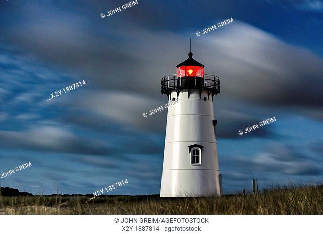 Moon lit Edgartown Lighthouse, Martha's Vineyard, Massachusetts, USA