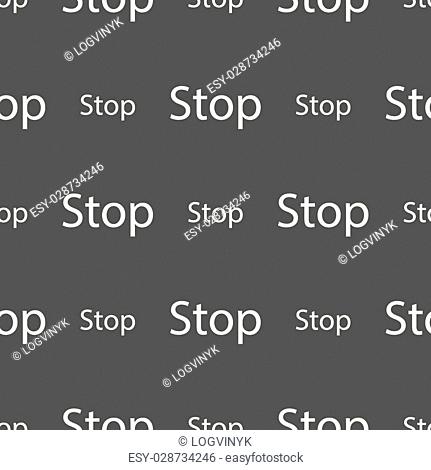 Traffic stop sign icon. Caution symbol. Seamless pattern on a gray background. Vector illustration