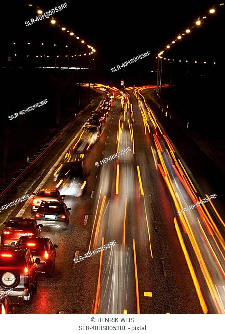 Time-lapse view of traffic at night