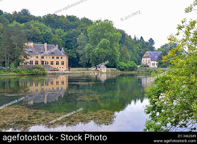 mansion at lake at Orval in Ardennen, Belgium