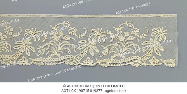 Japon strip application side with palm tree, Japon strip of natural colored application side, bobbin lace with some details in needle lace appliqué on machine...