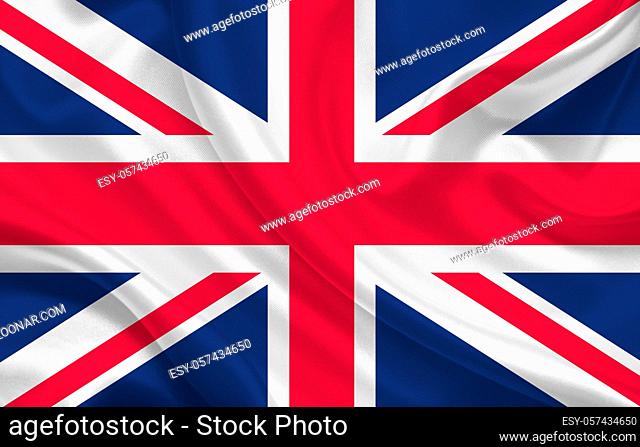 United Kingdom country flag on wavy silk fabric background panorama - illustration
