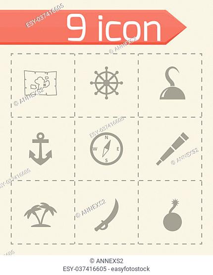 Vector pirate icon set on grey background